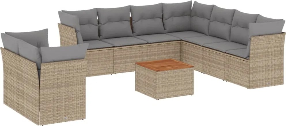 3256045 vidaXL Градински диван с възглавници, 11 части, бежов микс полиратан