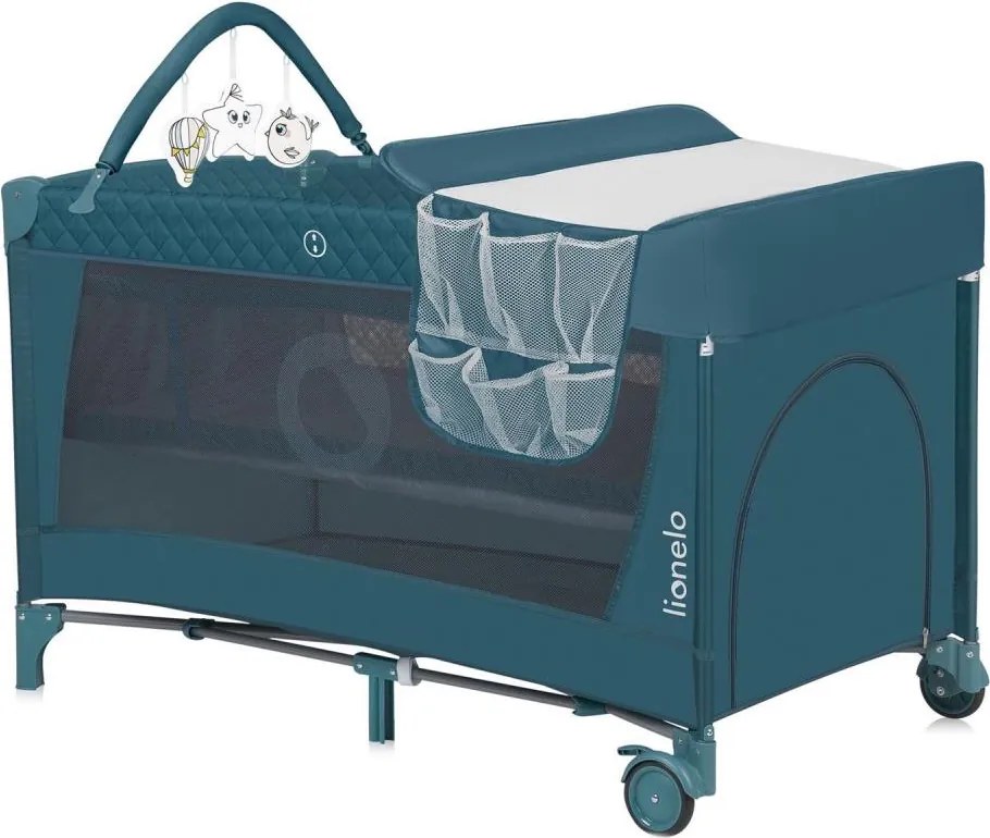 Lionelo - Преносима бебешка кошара FLOWER зелен тюркоаз
