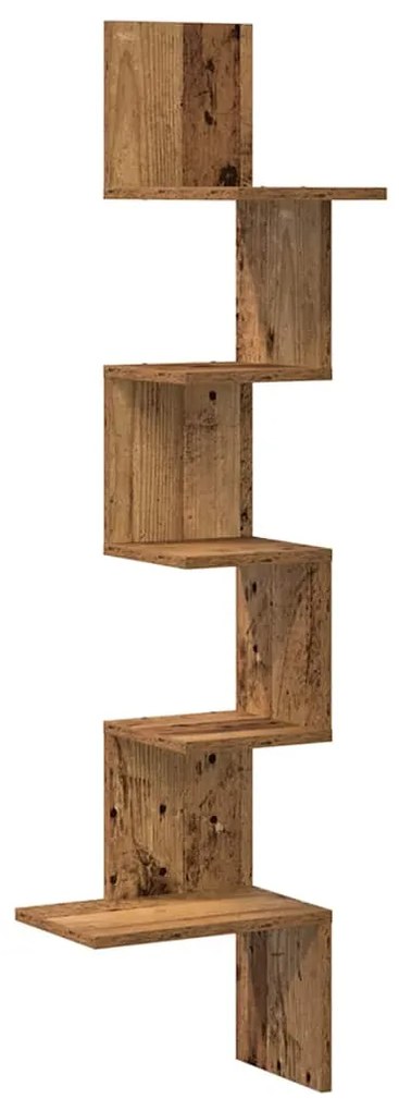 860524 vidaXL Стенна ъглова етажерка от старо дърво 32x32x127,5 cm