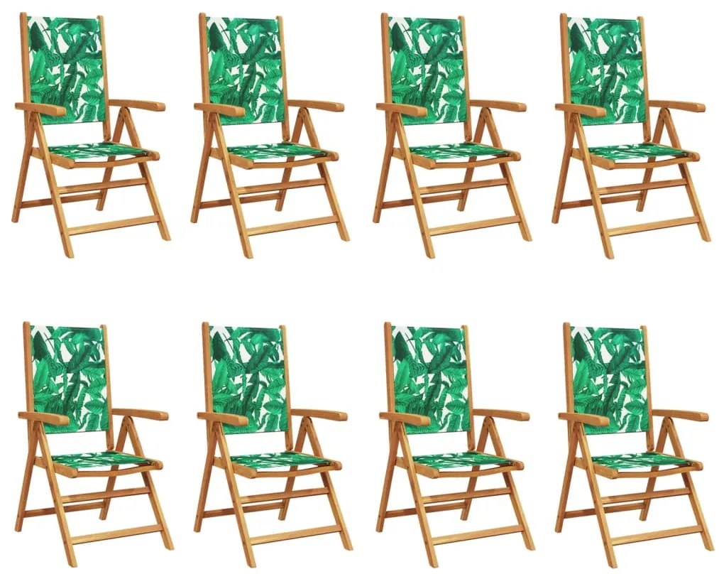 3214552 vidaXL Накланящи градински столове 8 бр зелен плат и дърво масив