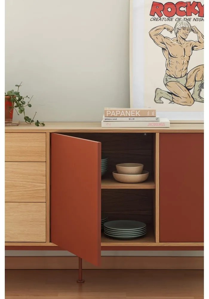 Керемиденочервен скрин с дъбов фурнир , ширина 180 см Yoko - Teulat