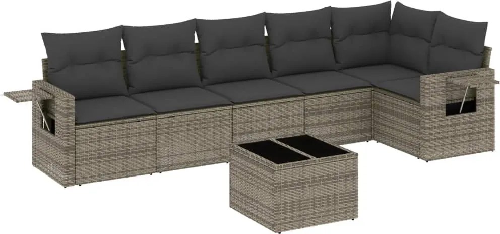3252537 vidaXL Градински диван с възглавници, 7 части, полиратан, сив