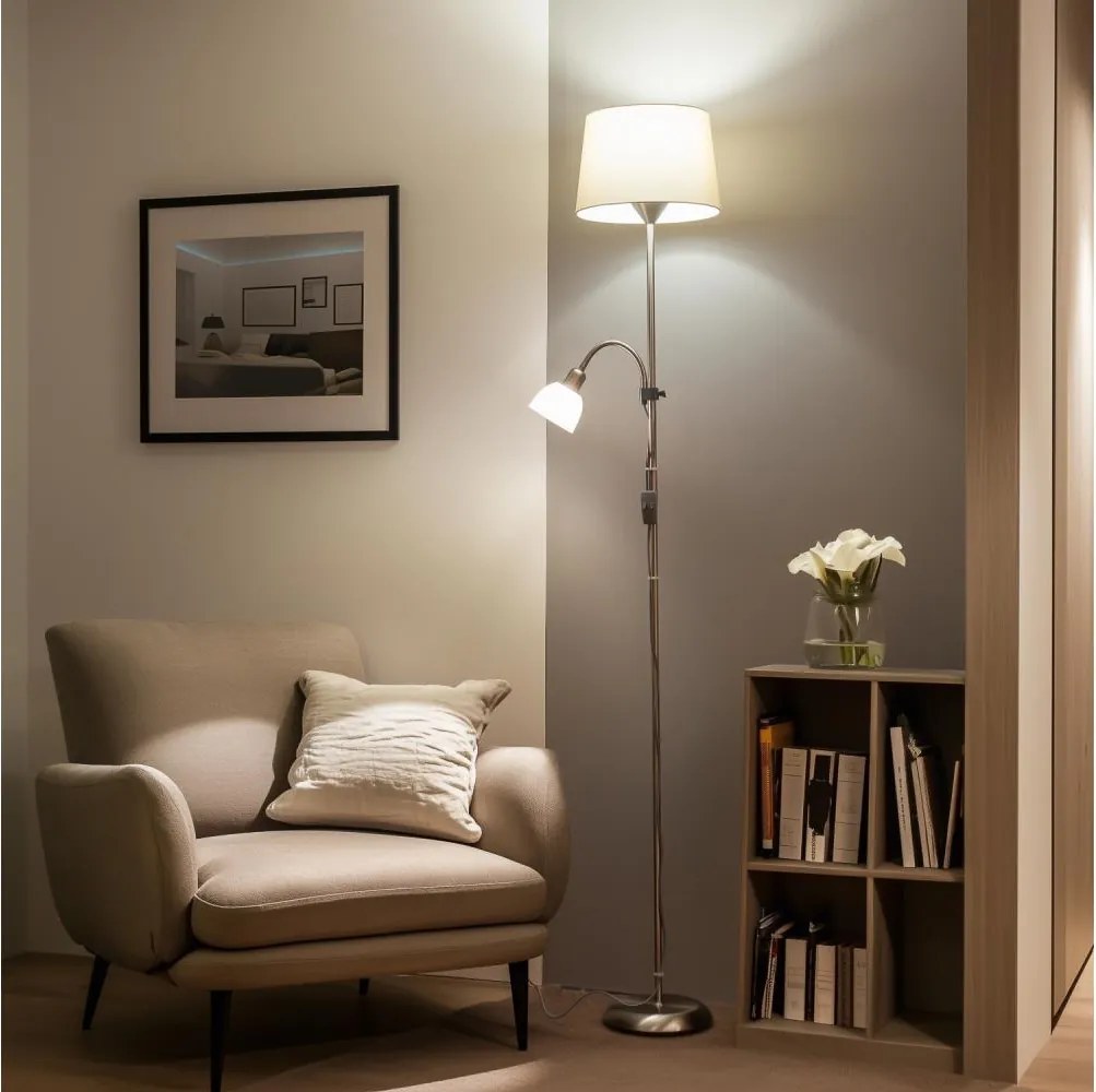 Brilagi - Подова лампа CERIA 1xE27/100W/230V + 1xE14/25W матов хром/бежова