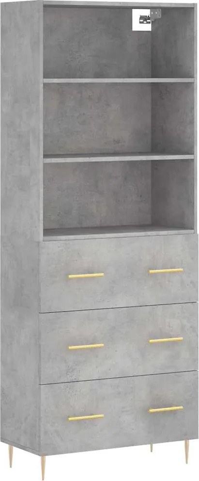 3189369 vidaXL Висок шкаф, бетонно сив, 69,5x34x180 см, инженерно дърво