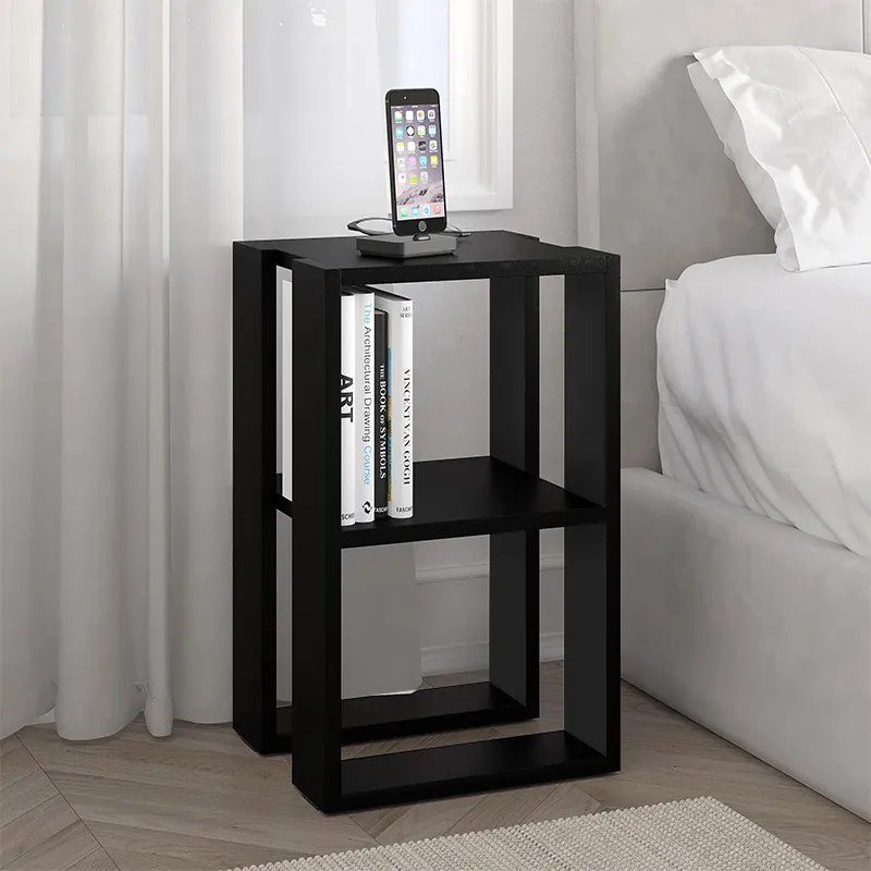 Нощно шкафче Lonie - странична масичка от меламин в черен цвят 34x30x55см.