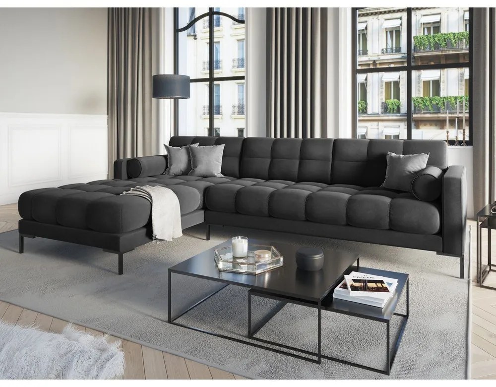 Тъмносив ъглов диван от кадифе , ляв ъгъл Bali - Cosmopolitan Design