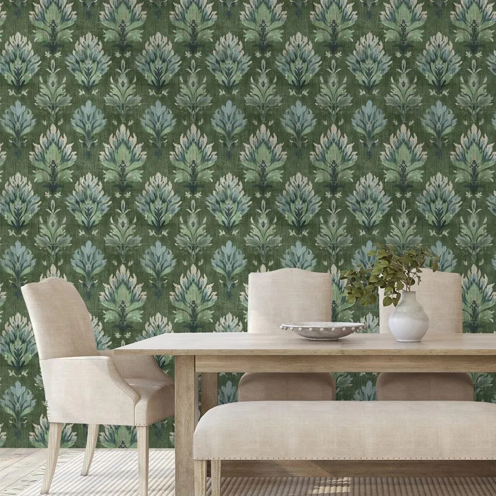 Тапет – Зелени винтидж растителни орнаменти