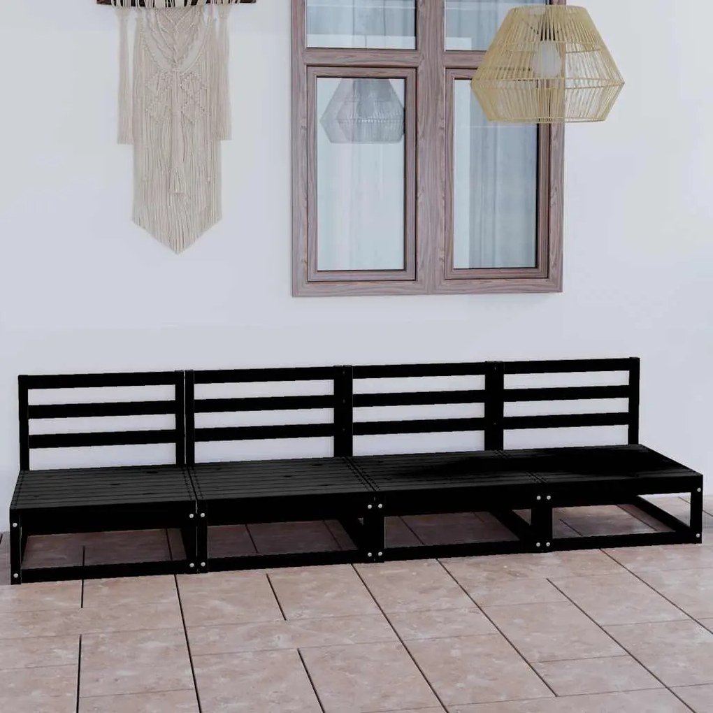 3075343 vidaXL Градински 4-местен диван, черен, бор масив