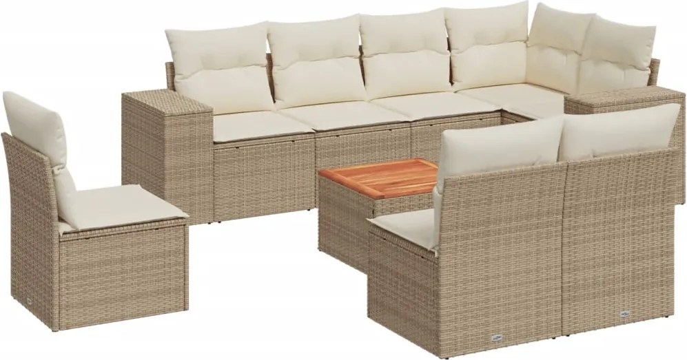 3257815 vidaXL Градински комплект диван с възглавници 9 части бежов полиратан
