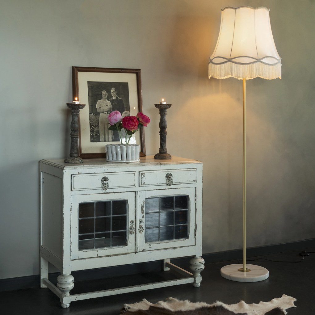 Ретро подова лампа месинг с абажур Granny крем 45 см - Kaso