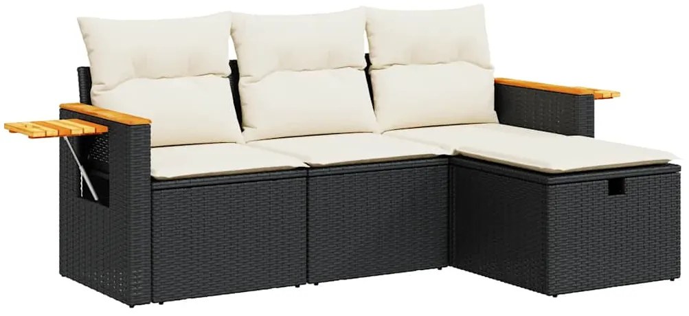 3325948 vidaXL Градински диван от 4 части с възглавници, черен, полиратан