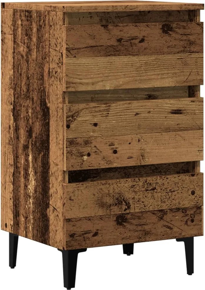 856424 vidaXL Нощно шкафче с метални крака, старо дърво, 40x35x69 см