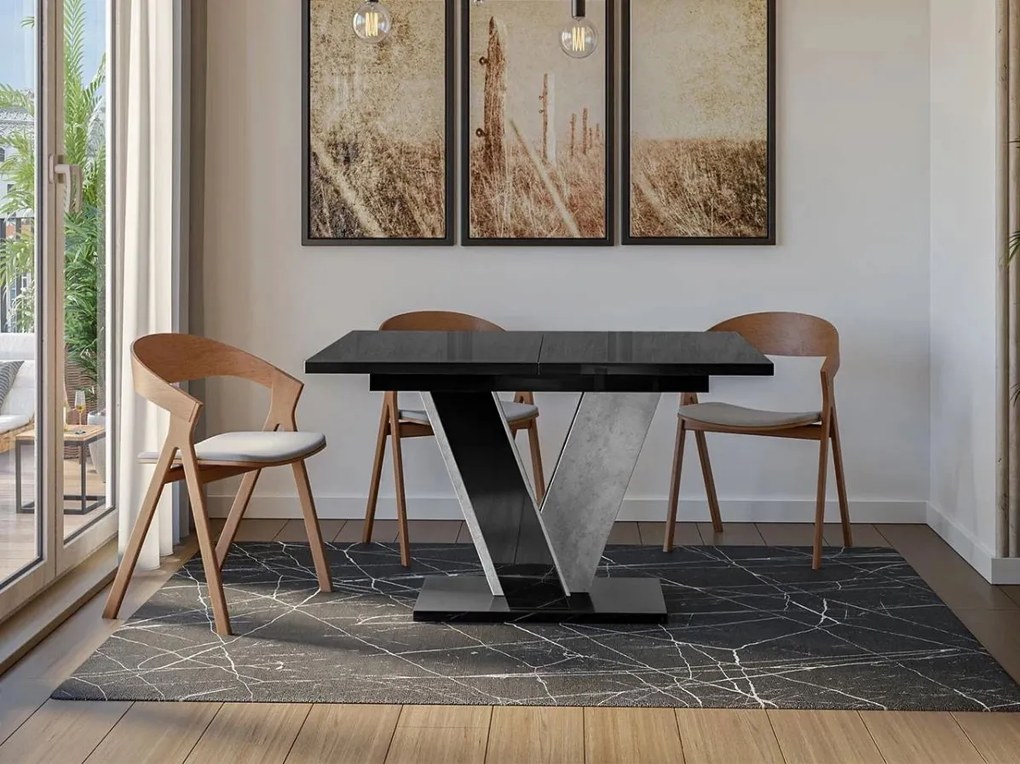 Маса Viney разтегателен -Черен гланц – concrete