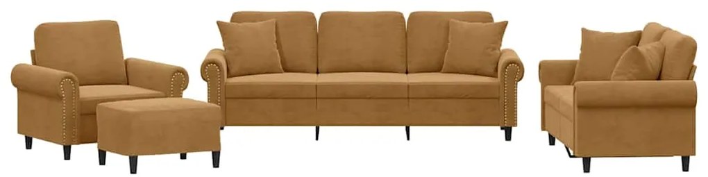 3202207 vidaXL Комплект дивани 4 части с възглавници, кафяв, кадифе