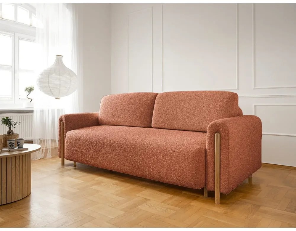 Теракотен разтегателен диван с място за съхранение от букле 244 cm Arcadova – ELTAP