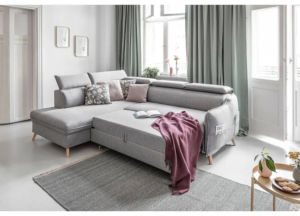 Светлосив ъглов разтегателен диван ляв ъгъл, Sweet Harmony - Miuform