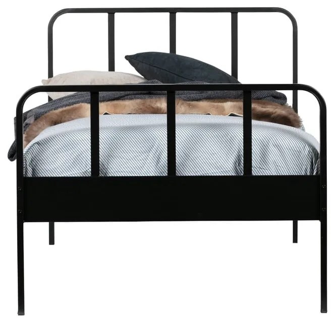 Черно метално единично легло с решетка 90x200 cm Mees - WOOOD