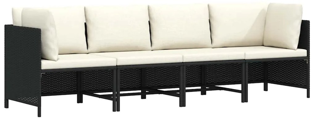 313515 vidaXL 4-местен градински диван с възглавници, черен, полиратан