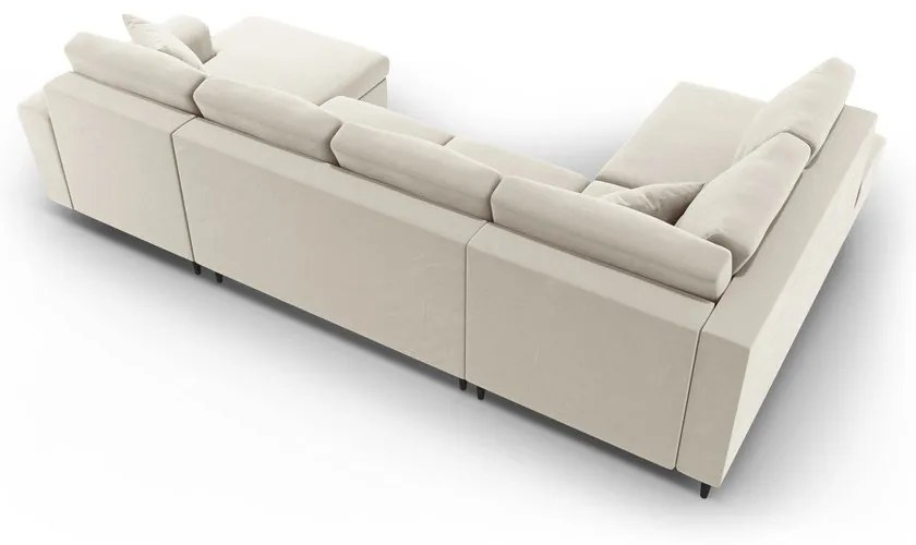 Бежов кадифен разтегателен ъглов диван с място за съхранение (ляв ъгъл/U форма) Kyoto – Cosmopolitan Design