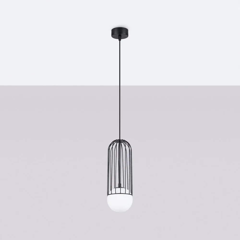 Бяло/черно висящо осветително тяло със стъклен абажур Belinda – Sollux