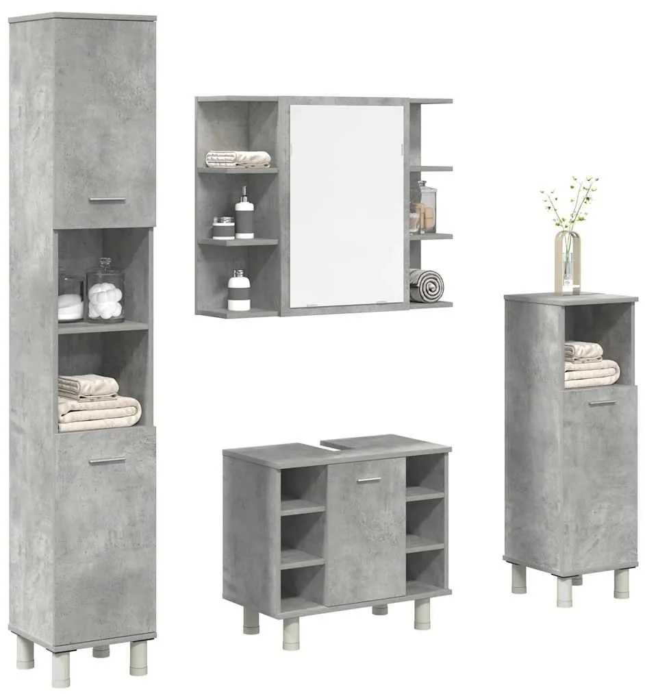 3324850 vidaXL Комплект мебели за баня от 4 части бетонно сив инженерно дърво