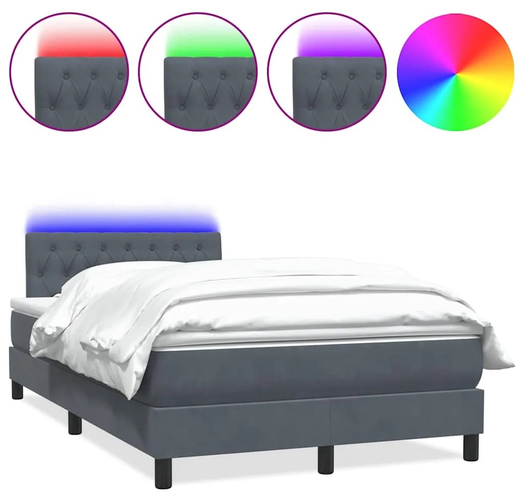 3317164 vidaXL Боксспринг легло с матрак и LED, тъмносиво, 120x210 см, кадифе