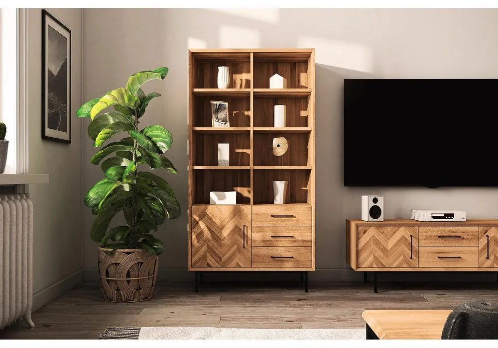 Етажерка за книги от дъбова дървесина в естествен цвят 97x176 cm Abies - The Beds