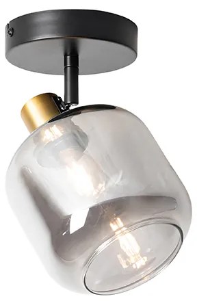 Дизайнерски таванен прожектор черен със злато и опушено стъкло - Zuzanna