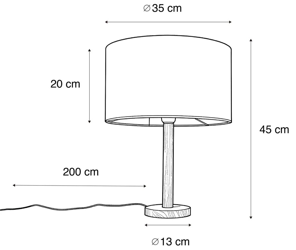 Дървена настолна лампа със зелен кадифен абажур 35 см - Mels