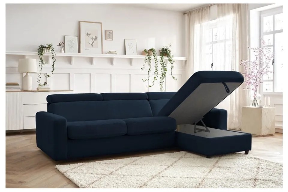 Тъмносин разтегателен ъглов диван (променлив) Monaco – Bobochic Paris