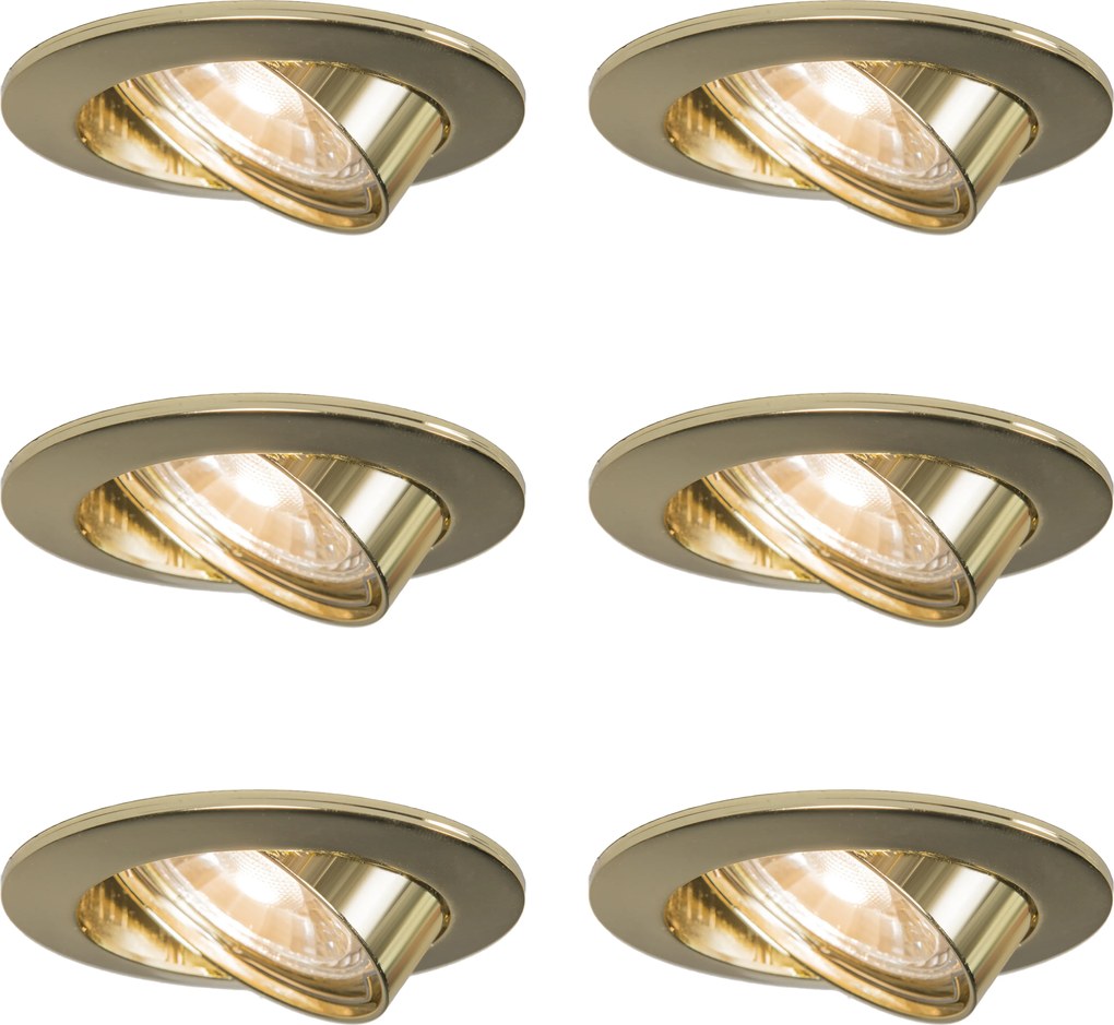 Комплект от 6 кръгли наклоняеми вградени спота злато - Edu