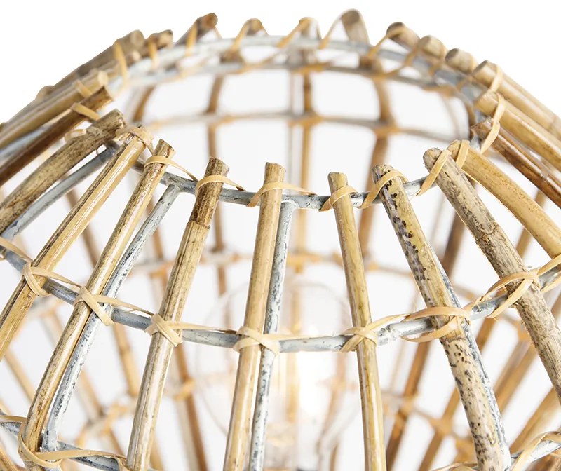 Рустикална настолна лампа триножник бамбук с бяло - Canna Diamond