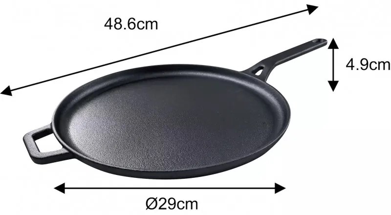 Тиган за палачинки Kinghoff KH 1895, 29 см, Чугун, Незалепваща повърхност, Индукция, Черен