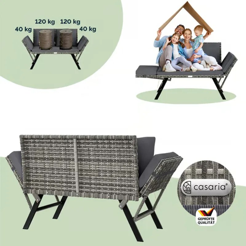 Градинска пейка 2в1 от полиратан 176 × 56 × 81 cm čierna / krémová