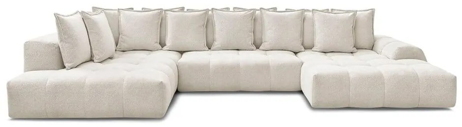 Бял шенилов сгъваем/с място за съхранение ъглов диван (ляв ъгъл/U форма) Everest – Bobochic Paris