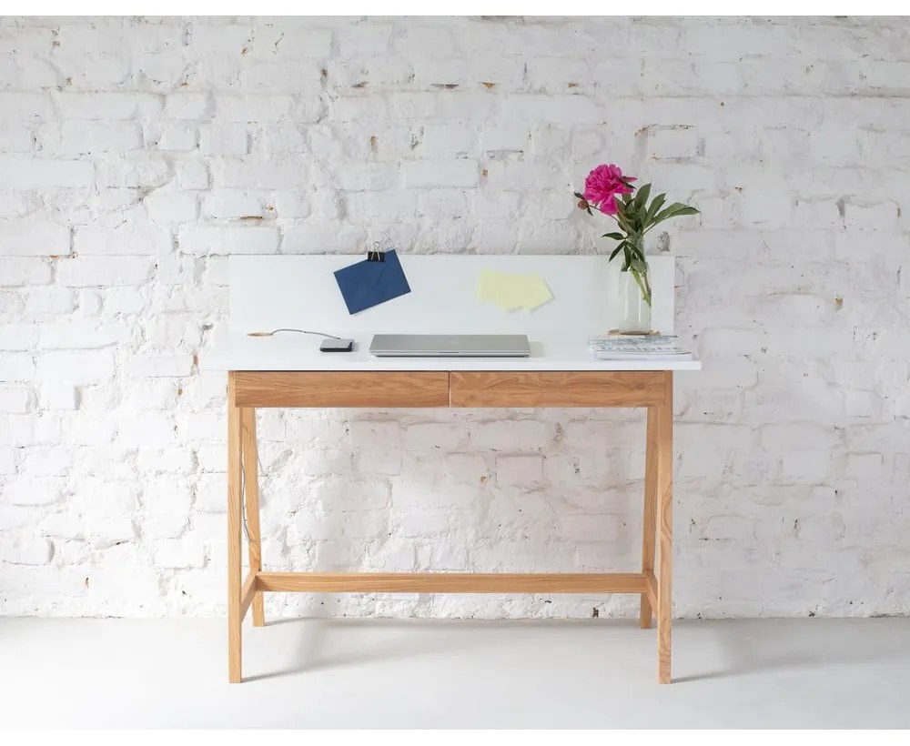 Бяло бюро с основа от ясенова дървесина, дължина 110 cm Luka - Ragaba