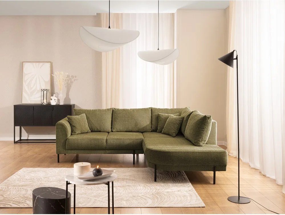 Зелен шенилов ъглов диван (десен ъгъл/L форма) Mauris – Ropez