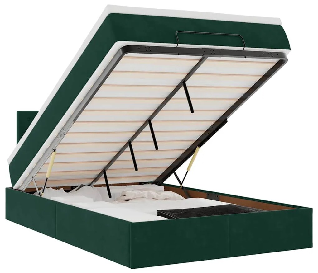 3311906 vidaXL Османска легло с матрак, тъмнозелено, 120x190 см, кадифе