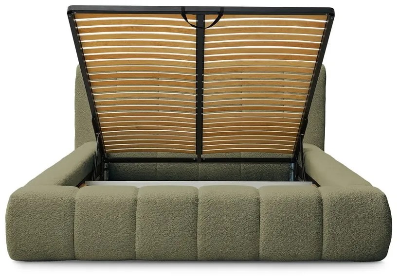 Зелено двойно тапицирано легло с място за съхранение с включена подматрачна рамка 180x200 cm Denali – Bobochic Paris