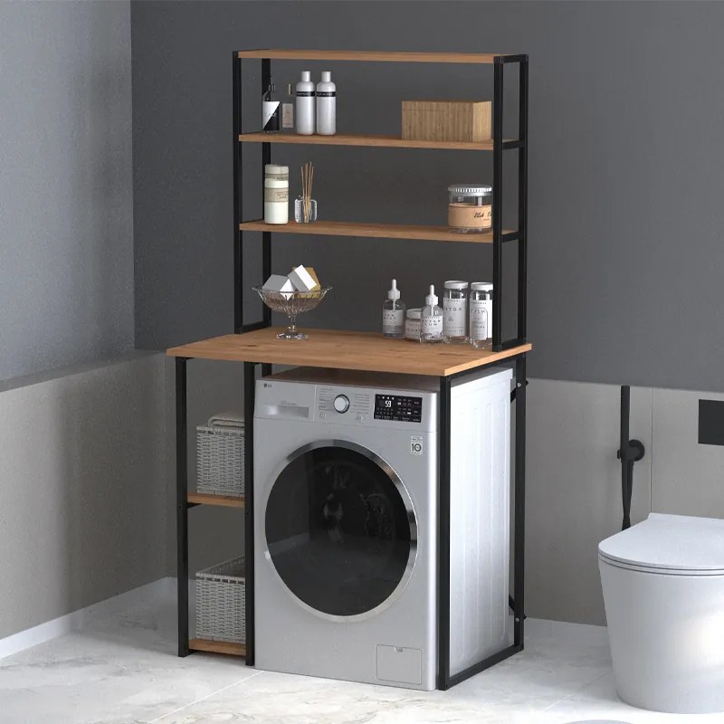 Мебели за пералня Berkus от метал - меламин в цвят борова дъб 90x60x178см.