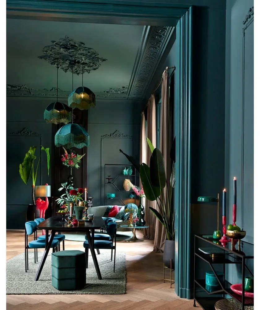 Висящо осветително тяло в петролен цвят с текстилен абажур ø 50 cm Malacia – Light &amp; Living