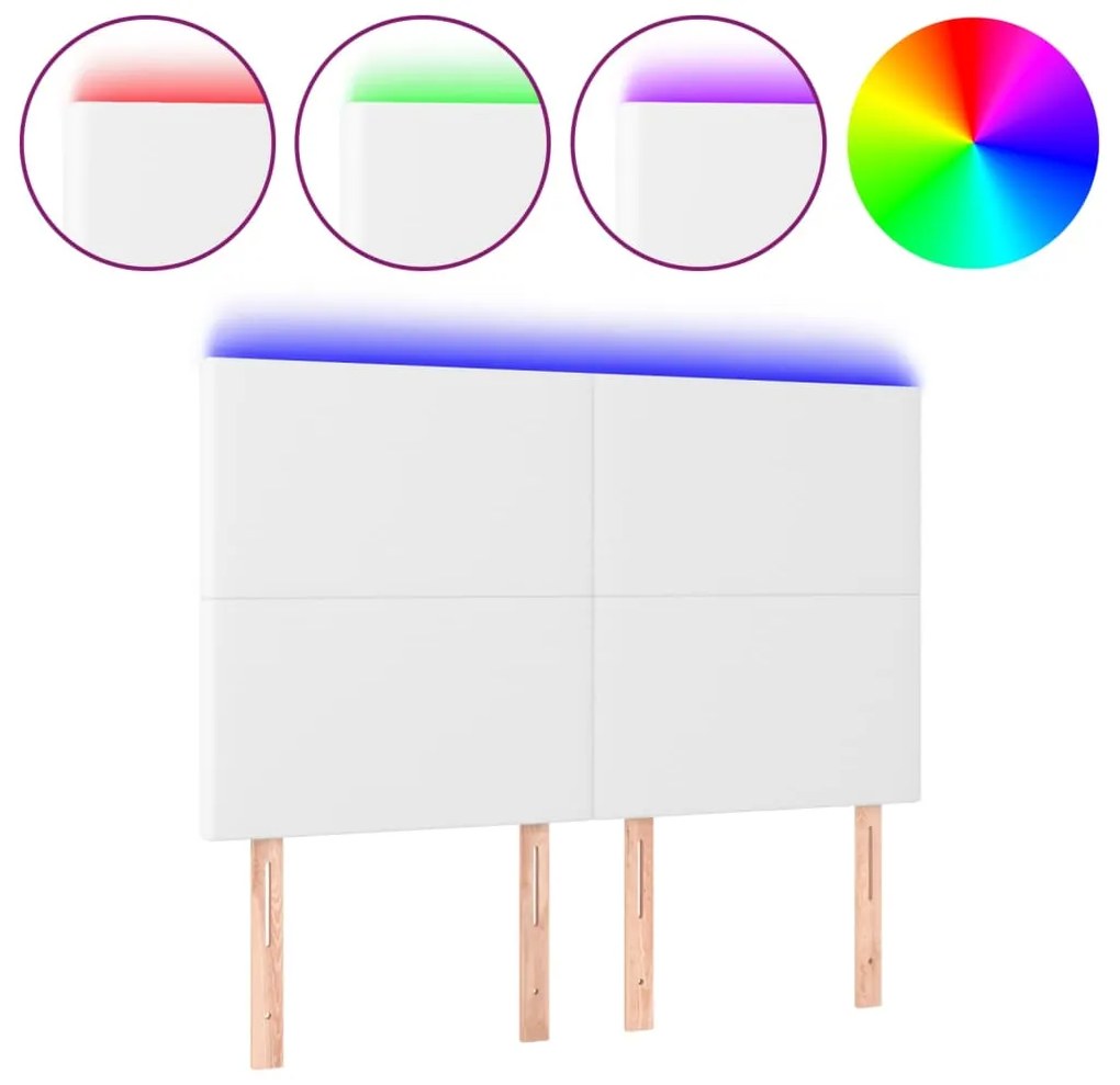3122235 vidaXL LED горна табла за легло,бяла,144x5x118/128 см, изкуствена кожа