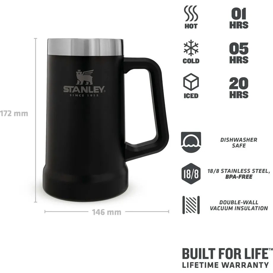 Черна термочаша от неръждаема стомана 700 ml The Big Grip Beer Stein Black – Stanley