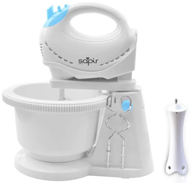 Миксер с купа и пасатор SAPIR SP 1115 GPN, 300W, 2 литра, 5 степени + Турбо, Въртяща се стойка, Бял/син