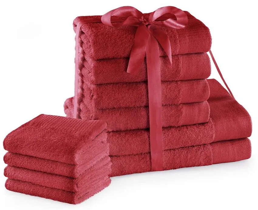 Червени памучни хавлии и кърпи за баня в комплект 10 бр. от тери Amari – Restilo