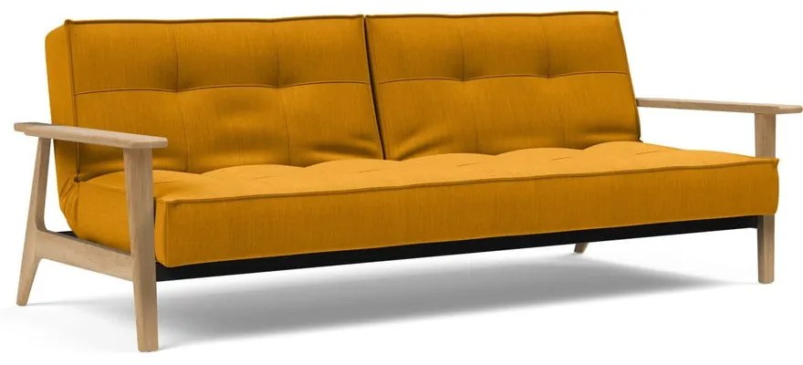 Оранжев разтегателен диван с дървени подлакътници Splitback - Innovation