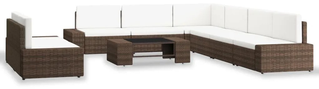 3054597 vidaXL Градински лаундж комплект, 9 части, кафяв полиратан