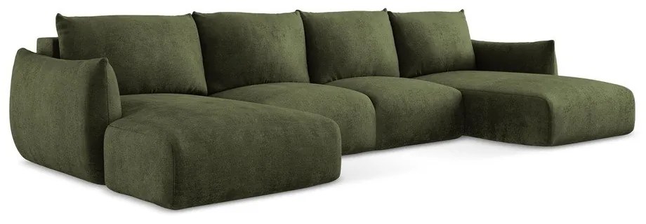 Зелен шенилов сгъваем ъглов диван (U форма) Leila – Makamii