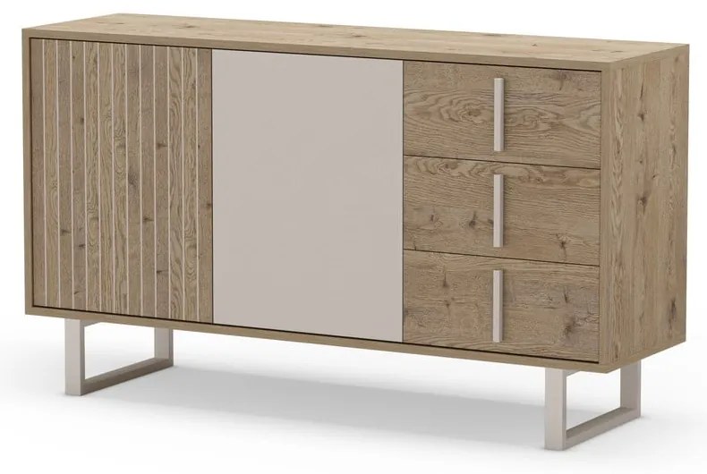 Сиво-естествен нисък скрин от декор от дъб 140x80 cm Millay – Marckeric