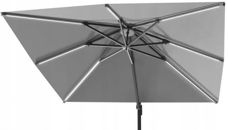 Сив градински чадър с LED осветление 3 x 4 м